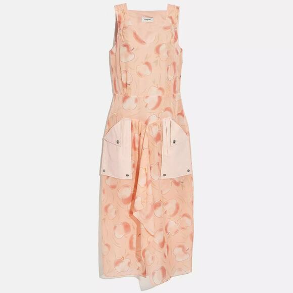 Coach 1941 Apple Print Long Dress With Snap Pockets Peach Pink Midi Maxi Midaxi - Picture 7 of 7